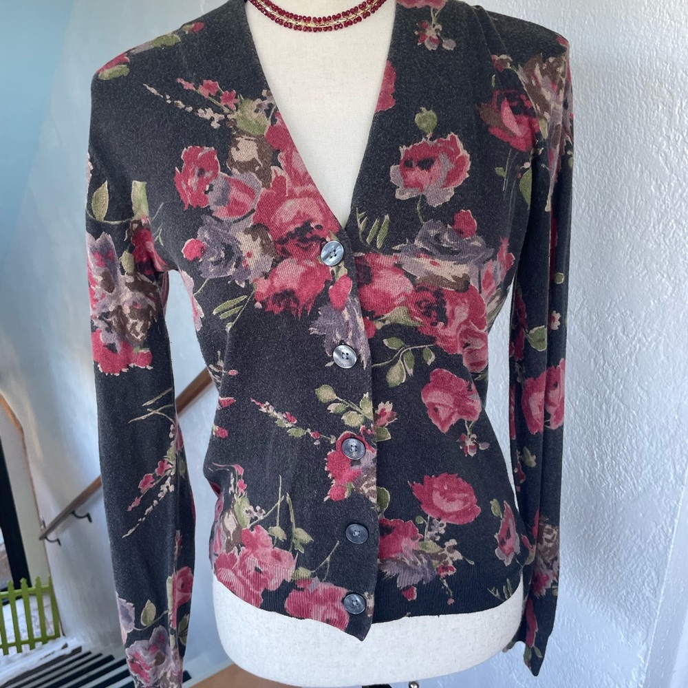 Ralph Lauren Floral Silk Blend Button-Up Cardigan Medium P